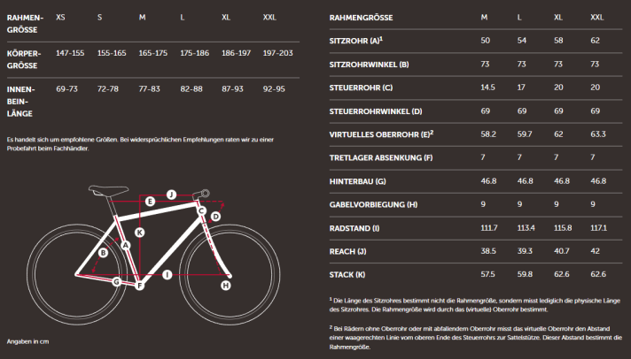 Geometry data of the Diamant 140 gravel bike