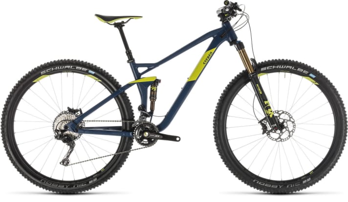   The top model of the new Stereo 120 platform from Cube: The SL version comes with Fox Kashima suspension and complete Shimano XT. Price: 3000 euros, weight: 13.6 kg.