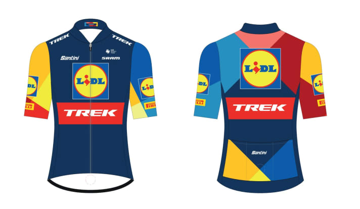 The new Lidl-Trek jersey, which was used for the first time at the 2023 Tour de France.