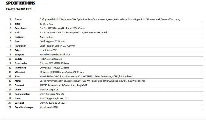   The equipment of the top model Mondraker Crafty Carbon RR SL for 11999 euros.