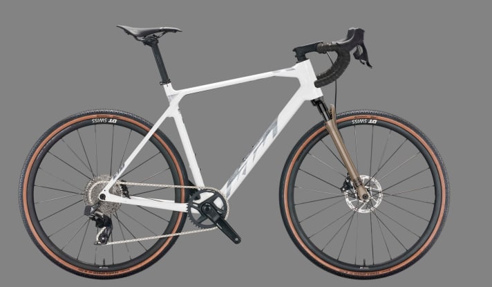   Le X-Strada Prime est le modèle haut de gamme de la ligne de produits et est livré pour 4.099 euros avec la nouvelle fourche suspendue <a href="https://www.tour-magazin.de/komponenten/komplettgruppen/gravelbike-teile-von-sramrockshox-fuer-2022/a50864.html" target="_blank" rel="noopener noreferrer">Rockshox Rudy</a> et le groupe électronique Sram Rival 1x12 Gravel.