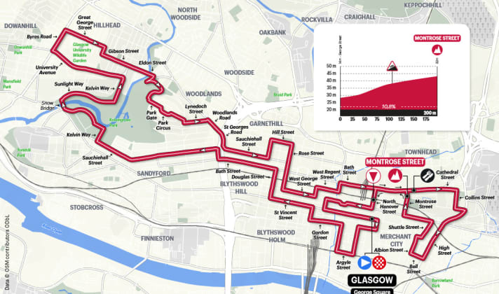 Der Rundkurs durch Glasgow für alle Straßenrennen der WM 2023