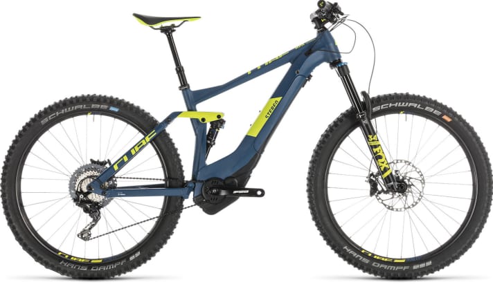 Cube Stereo Hybrid 140 SL 500 27.5: One bike that has become cheaper compared to last year is the 140 SL version. It costs 4000 euros for 2019 (100 euros more with the Kiok display) and comes with four-piston brakes and a 200 mm disc at the front. Weight: 23.9 kg.