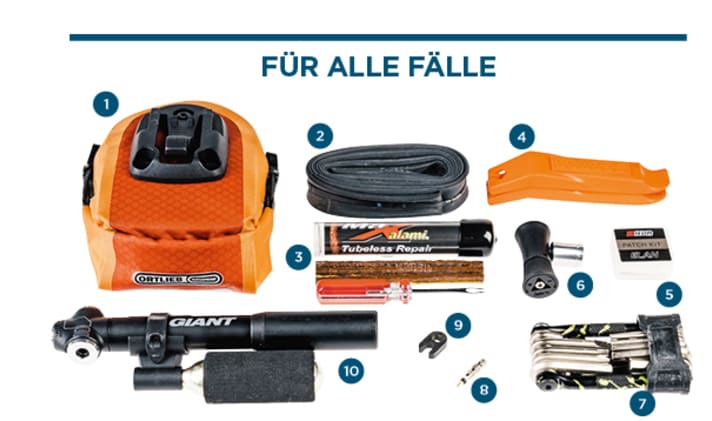 Die Satteltasche als Pannenhelfer - passenderweise in Warnfarbe.