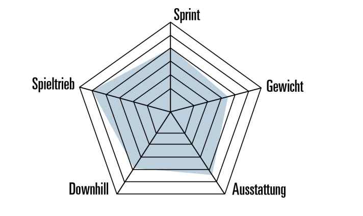 The spider shows the ideal application range of the Propain Spindrift. The BIKE grades: Riding behaviour 2.27 ; Laboratory 3.50 ;
Equipment 2.10. Overall: 2.4 | BIKE Graphic