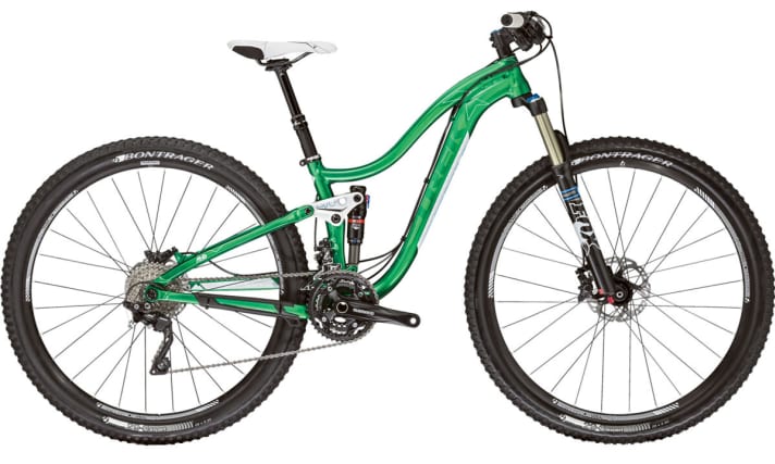 Trek Lush SL 29": Preis 2999 Euro; Rahmen Alu; Federweg 120/110 mm; Gabel Fox 32 Float; Dämpfer Fox Float DRCV; Schaltung/Bremse/Laufräder Shimano XT, SLX 3x10/Shimano SLX/Bontrager-Naben mit Bontrager-Felgen, Grössen vier, von 35,5-44,5 cm