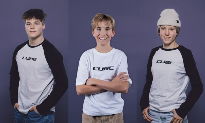 Kasper Hickmann, Anton Zierl und Rosa Zierl bilden das Next Generation Team in der Downhill-Kategorie.