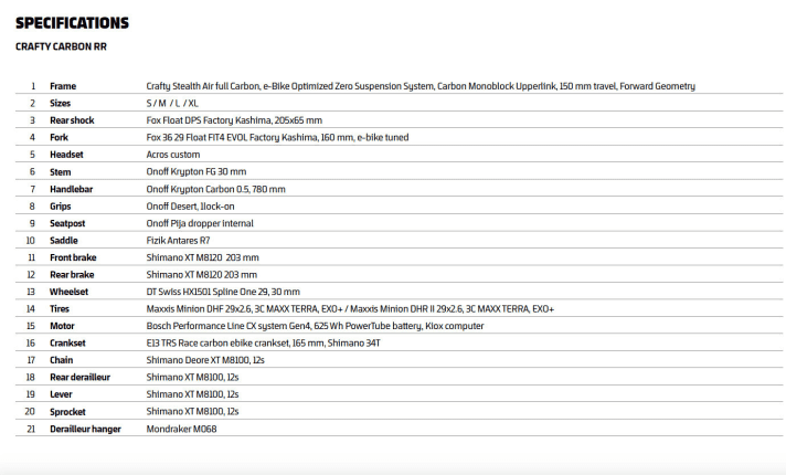   The equipment of the Mondraker Crafty Carbon RR for 8999 euros.