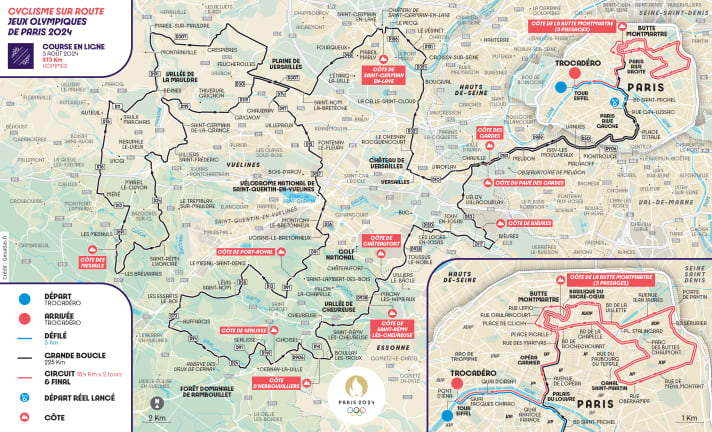 La course sur route des hommes sur la carte