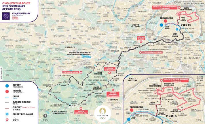 The route of the women's Olympic road race in Paris 2024
