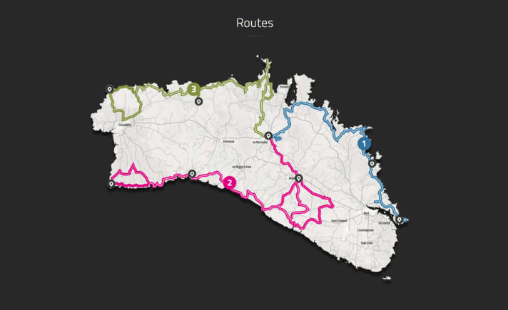   The three stages of the Epic 360 Cami de Cavalls at a glance.