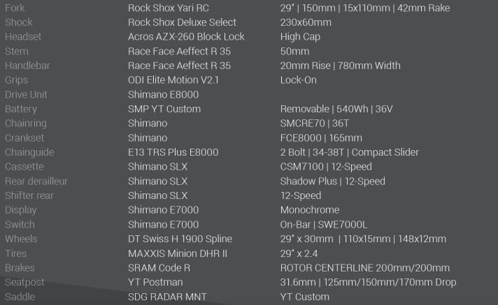   YT Decoy Base 29: die Ausstattungsdetails.