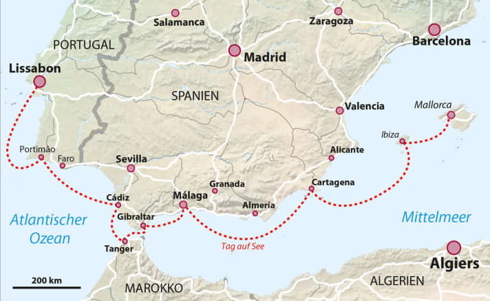   The route for the cruises with the racing bike