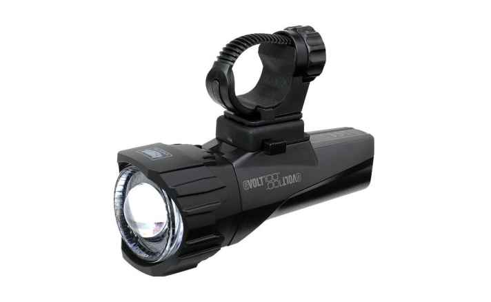 Le phare avant Cateye Gvolt 100 HL-EL560GRC avec batterie Li-ion interchangeable et rechargeable via micro-USB.