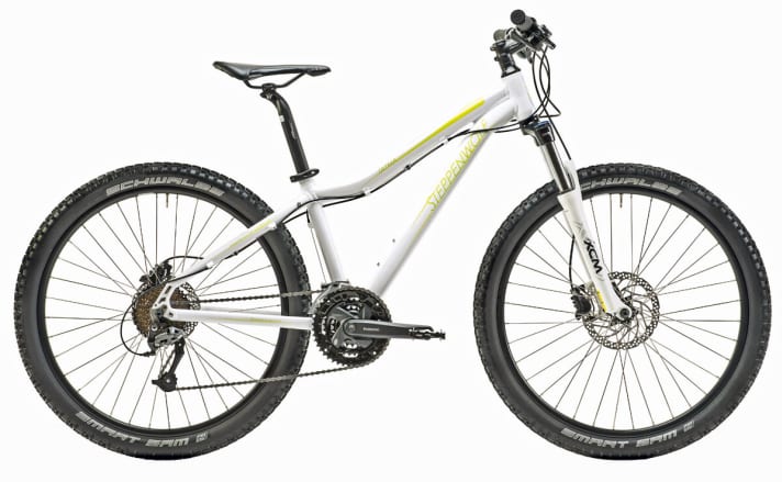 Steppenwolf 26/60 Tayma 26": Preis 949 Euro; Rahmen Alu; Gewicht* 12,7 kg; Federweg 100 mm;  Gabel Rock Shox 30 Gold; Schaltung/Bremse/Laufräder Shimano XT, Deore 3x10/Shimano M395/Shimano-Naben mit Ryde Rival-Felgen; Grössen drei, von 36-46 cm
