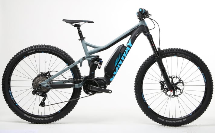   The Conway eWME 727 marks the top end of the flagpole and comes with high-quality Rock Shox suspension.