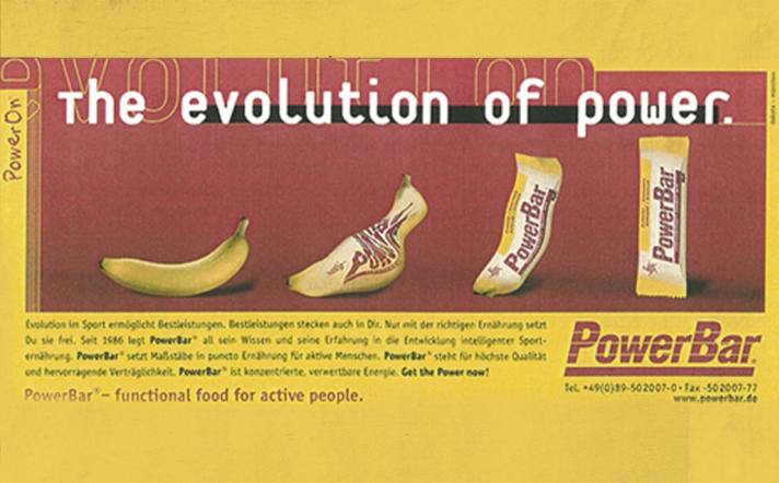 Publicité Powerbar dans les années 1990 : le cœur du sujet.