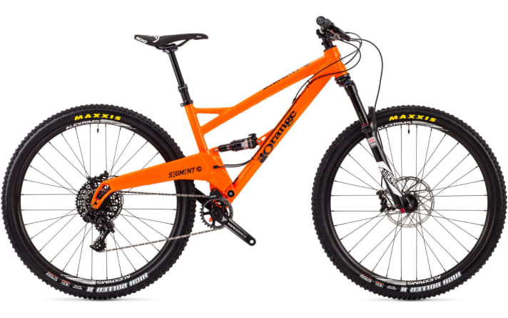 A typical single-pivot rear triangle on an Orange mountain bike. | e.