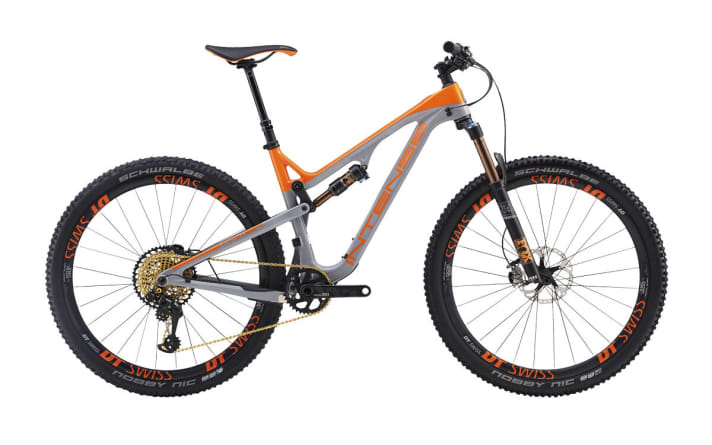   Intense Primer SL Factory: 11898 euros Is the new Primer from Intense the fastest trail bike on the planet? It is certainly one of the most expensive in this field. The high-end version has a lightweight carbon frame that is finished with titanium components. In addition to Sram's XX1 Eagle groupset, Intense has a 130 mm Fox 34 Float Factory fork and a Fox Float Factory shock. The rear suspension travel is adjustable between 115 and 130 millimetres. Lightweight 29-inch wheels with carbon rims from DT Swiss in the Boost standard are fitted as standard on the SL Factory version of the Primer. Short chainstays and an aggressive geometry promise a balanced riding experience both uphill and downhill.  