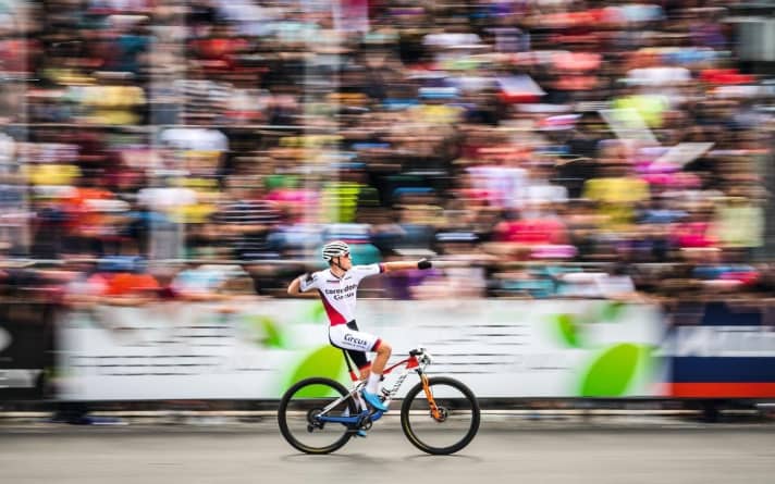   Done: Mathieu van der Poel takes his first XCO World Cup victory in Nové Město in 2019 - with a lead of 19 seconds over second-placed Nino Schurter.