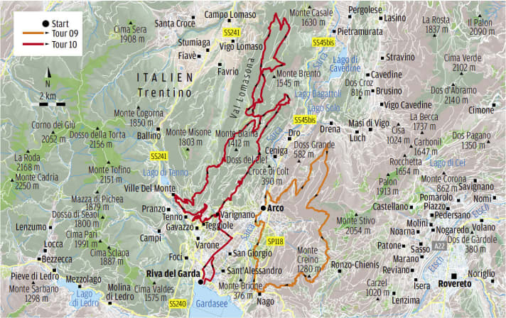   Gardasee: Trentino-Touren 09 (Naranch-Trail) und 10 (Sentiero dei Russi).