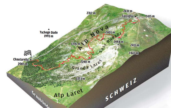   Vorbild für diesen gekonnten Trailshape soll wohl die legendäre James-Bond-Szene gewesen sein, als sich 007 in der Moritzer Bobbahn einst eine Verfolgungsjagd lieferte.