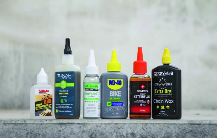 Sonax Bike Silikon Kettenpflegeöl, Tunap Chain Oil Ultimate, Wash'n Roll Bio-Driveöl, WD-40 Bike Kettenöl Dry, Weldtite Sport Kettenfluid, Zéfal Chain Wax Extra Dry