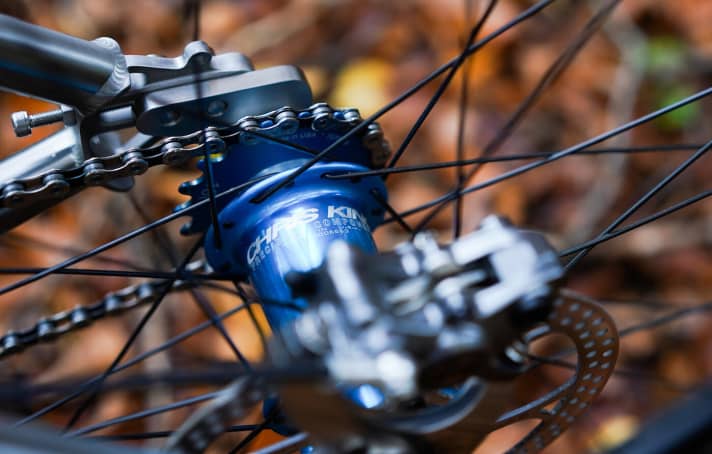 Eine Chris King-Nabe in freier Wildbahn. Hier die Singlespeed-Version der aktuellen ISO Disc-Nabe.