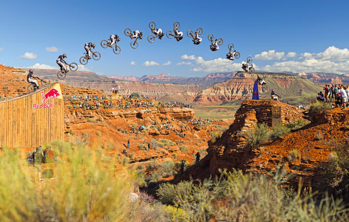 Platz 2: Tom van Steenbergen frontflippt den Canyon, doch stürzt bei der Landung.