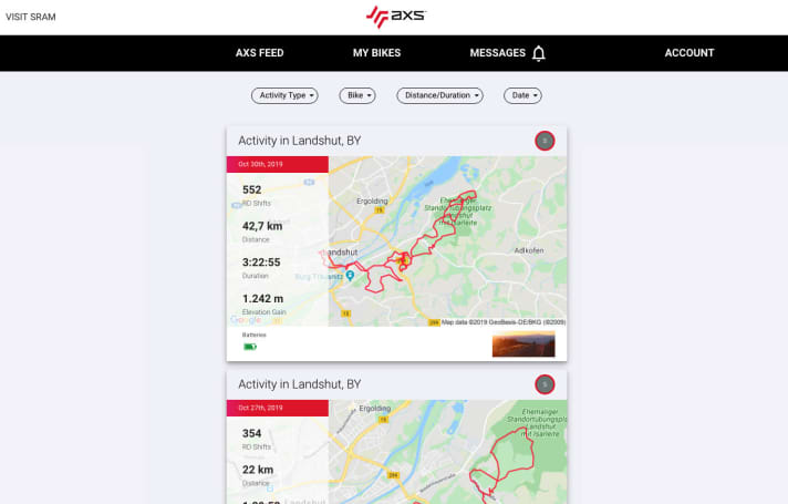 Individual data records can be selected in the tour overview.