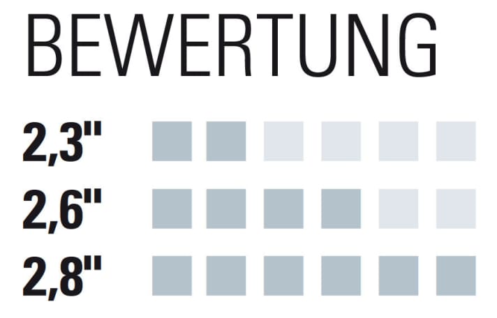 Bewertung Test 2: Den besten Grip erzeugen die 2,8 Zoll breiten Reifen. | n.