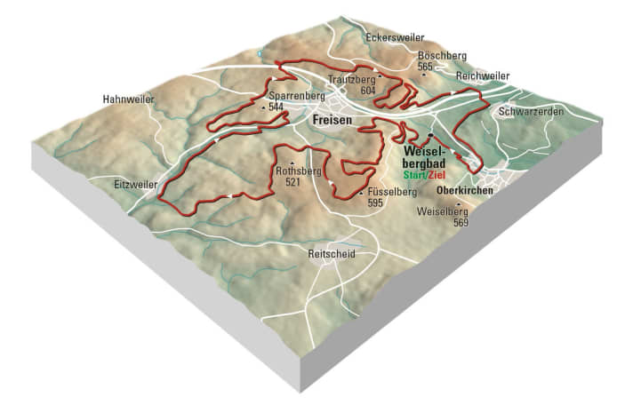 The trail hotspot in Freisen is the 595 metre high Füsselberg, which now has five very exciting trails featuring the latest bike park elements such as sharkfins, small doubles and kickers (Bergwerk Downhill, Jumpline, DoubleNico, new Jumpline and Dropline). In total, the built network will span over 15 kilometres.