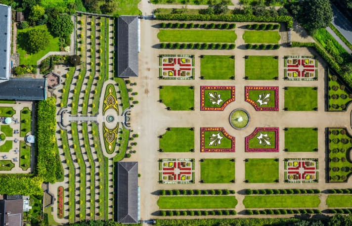 Beguiling pattern: Kamp Monastery with park and terraced garden from the air
