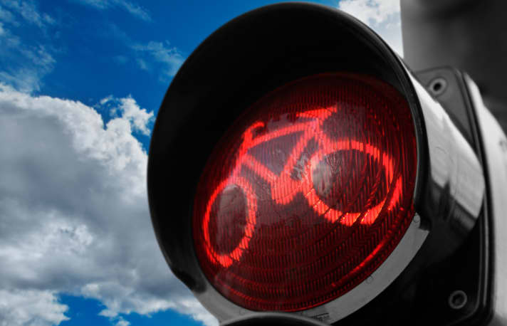   Red bicycle traffic lights also mean RED