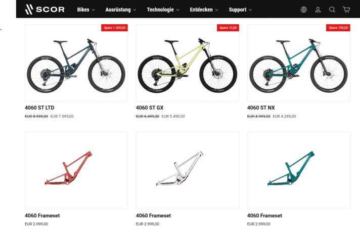 Noch sind alle Bikes auf der Website sichtbar.