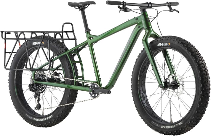 The Blackbodrow is the ultimate expedition cargo bike from Salsa. The aluminium frame and fork in earthy colours are also available as a frame kit with the massive pannier rack. Now with Sram GX Eagle and 10-50 cassette.