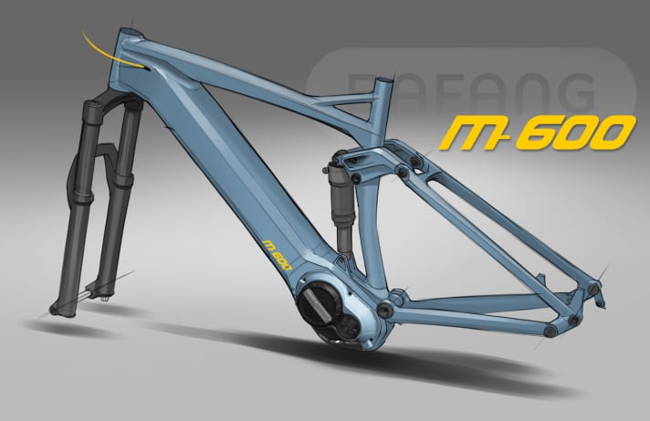   So in etwa könte ein E-MTB-Fully mit dem Bafang-Mittelmotor und dem Intube-Akku aussehen.