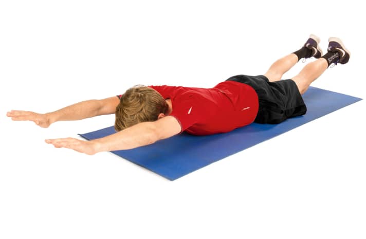   The "Lying jumping jack" exercise strengthens the back muscles.