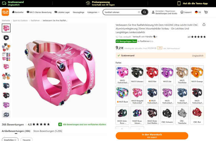 Avec autant de bling-bling à des prix aussi bas, les vététistes se laissent vite tenter sur Temu. Cette potence peut toutefois présenter un risque inexpliqué pour la sécurité.