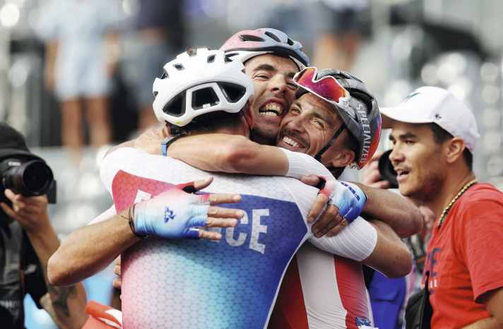 Trio Tricolore: Three Frenchmen, two medallists: Valentin Madouas, Christophe Laporte (centre) and Julian Alaphilippe (right)