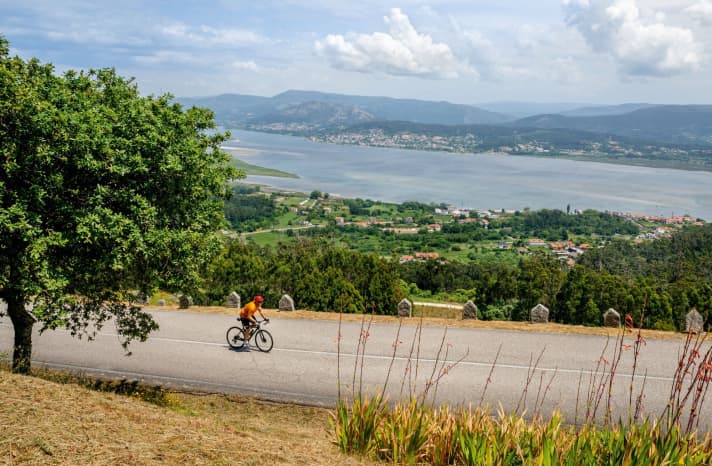 Dividing line: The Rio Minho separates Spain - and the climb up the Monte de Santa Trega located there - and Portugal (in the background).