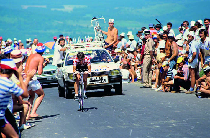 Lonely: Robert Millar agonises in the mountain jersey during the 1983 time trial to the summit