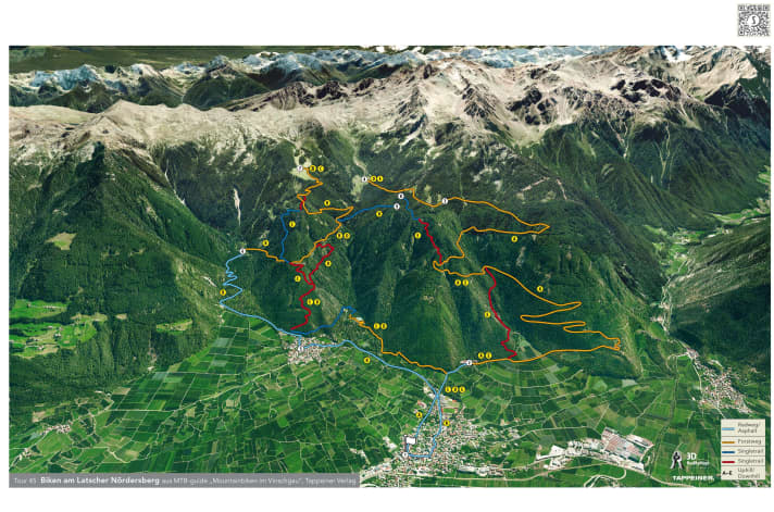 Overview map of the bike tours on the Latscher Nödersberg.