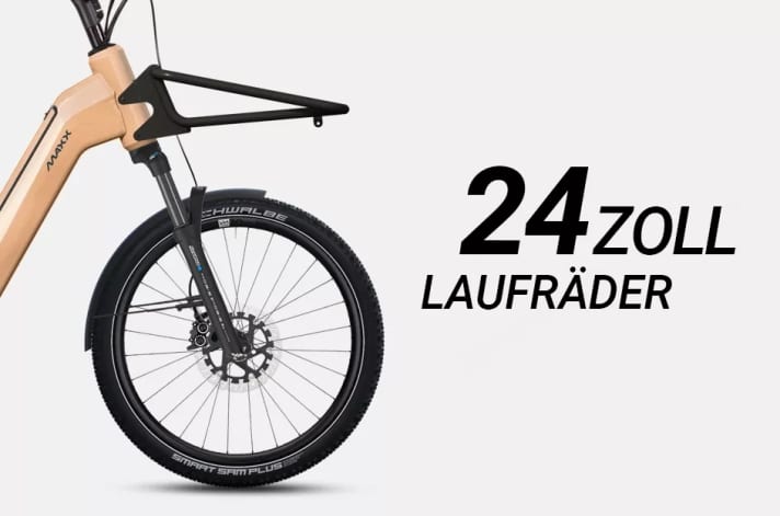 The wheel size distinguishes the Maxximo from conventional longtails. Smaller wheels lower the centre of gravity and increase the stiffness of the entire system.