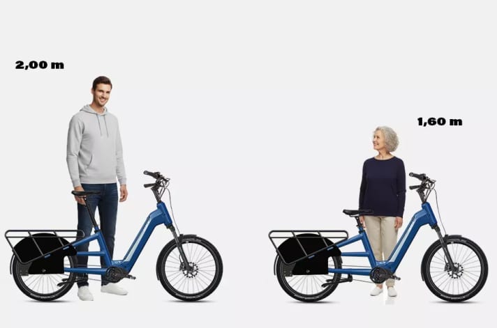 Sowohl Menschen mit 2 Metern Körpergröße, als auch Menschen mit 1,60 Körpergröße können mit dem Longtail-E-Bike komfortabel fahren.