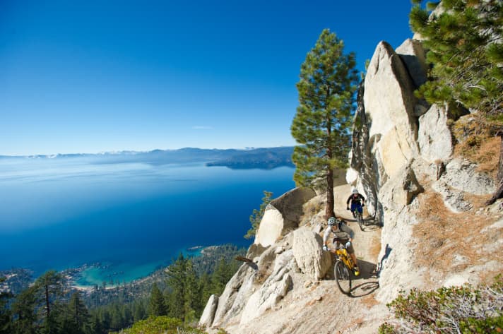 Distracted by the stunning view: Lake Tahoe glistens up to the "Flume" trail.