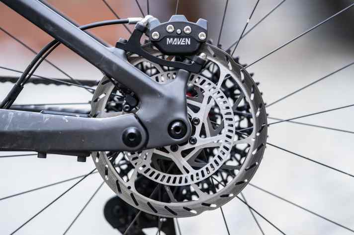 The Sram Maven brake is particularly powerful on large, thick brake discs.