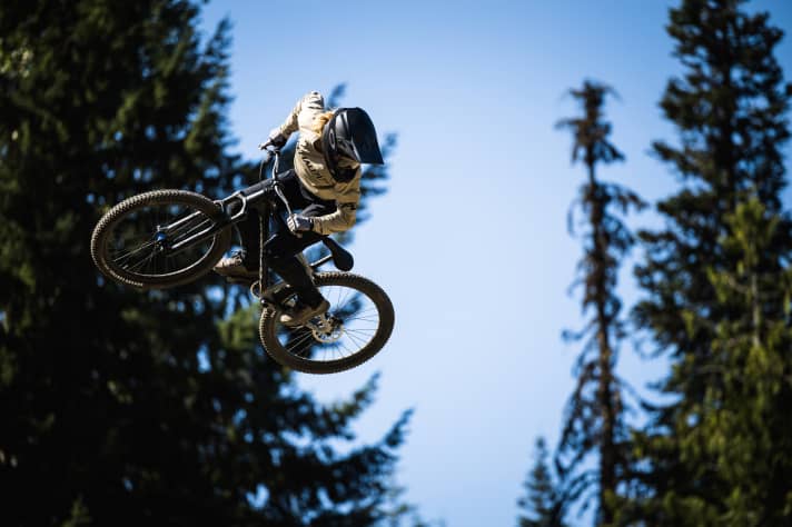Flying like the boys: Alma whirls through the air during the Crankworx.