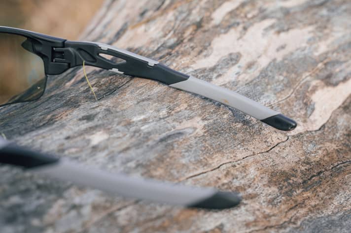 Pleasantly rubberised, but not adjustable - the temples of the eShades are a little loose.  