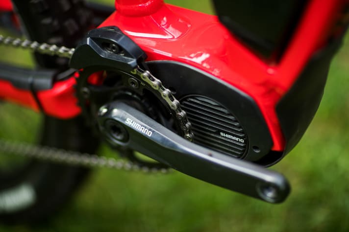   The equipment is solid: Chain guide, 200 mm discs, wide tyres on wide rims and solid suspension elements.